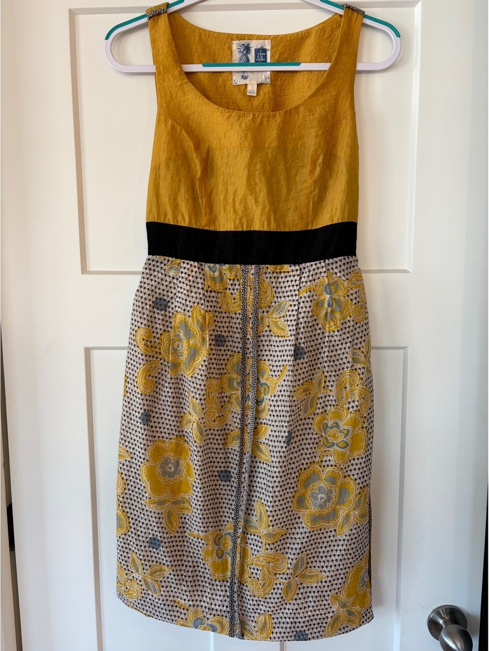 Edme & Esyllte Mustard Colorblock Floral Dress — Size 2